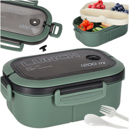 Breakfast lunch box with compartments divided 1200 ml green