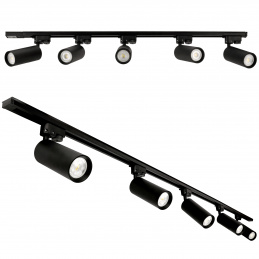 Set of 2m rail + 5x GU10 light fixture black