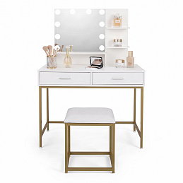 Aga Dressing Table with Mirror and LED Lighting + Stool Matte White