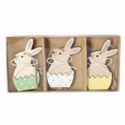 Set of 6 Wooden Hanging Decorations - Bunnies