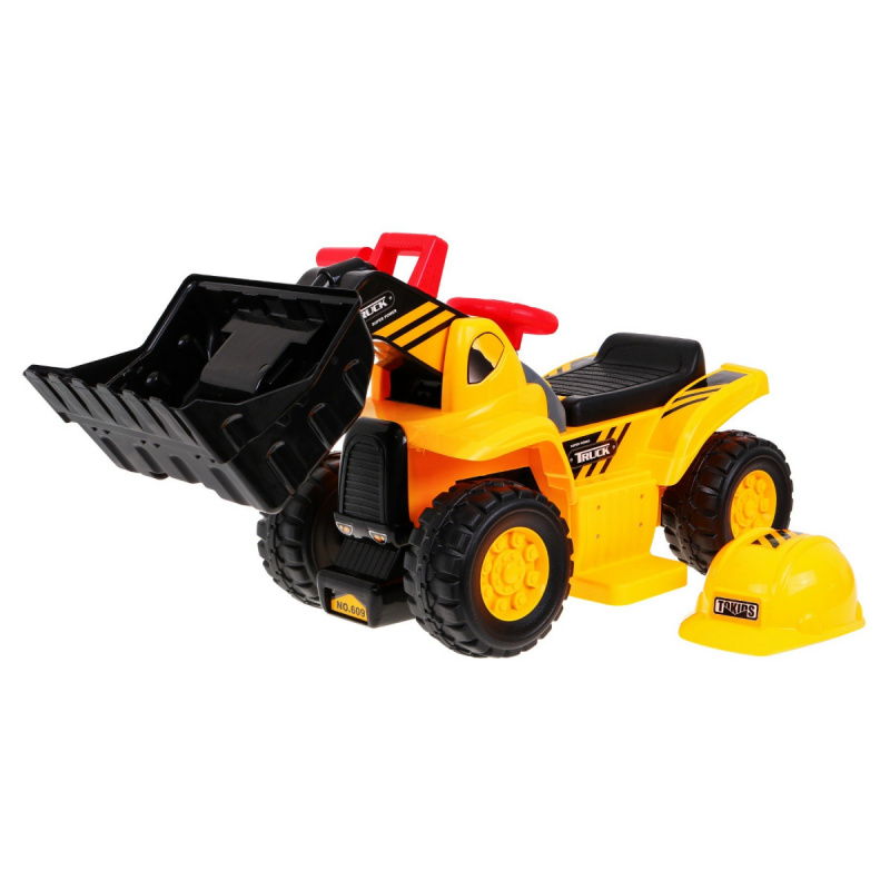 Battery-powered bulldozer for kids Rider + helmet + movable bucket + sounds