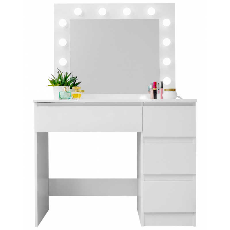 Aga Dressing table with mirror and lighting Glossy white