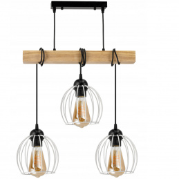 Hanging Ceiling Light LED Wooden Beam 3xE27 Chandelier Wire Ball