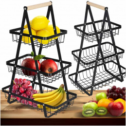 Three-tier fruit and vegetable basket metal wood