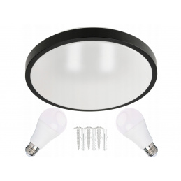Round black surface-mounted ceiling light N/T 2x E27 + 2x LED bulb