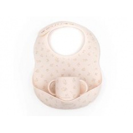 Silicone Bib with Pocket + Silicone Cup Flowers 6m+ BAMBOOM Universal