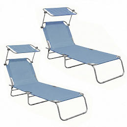 Aga 2x Garden Reclining Lounger with Canopy Light Blue