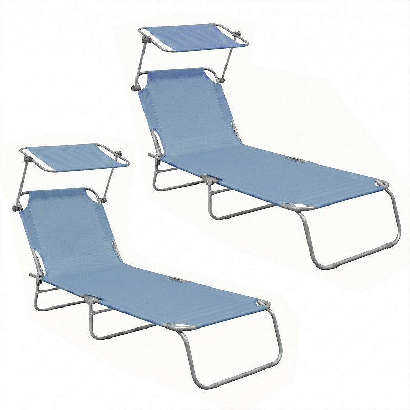 Aga 2x Garden Reclining Lounger with Canopy Light Blue