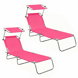 Aga 2x Garden Reclining Lounger with Canopy Pink