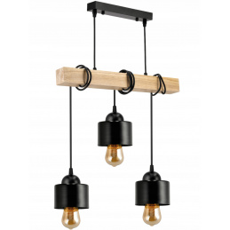 Hanging ceiling light LED wooden beam 3xE27 loft cup
