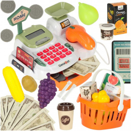Cash register for kids supermarket store scanner calculator basket with accessories 36 pcs.