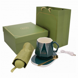 Gift set - mug, mug warmer, umbrella, spoon