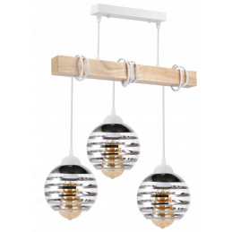 LED pendant ceiling light, wooden beam, 3xE27 loft - white