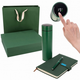 Gift set - undated notebook, pen, thermos with touch LCD display.