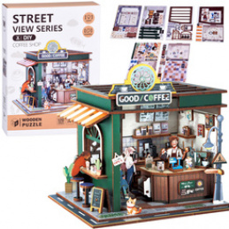 Wooden 3D PUZZLE Building Series Cafe 120 pcs lighting ZA6012 universal