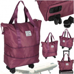 Foldable travel bag on wheels, spacious, 3 sizes, purple