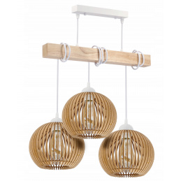 LED pendant ceiling light white wooden beam 3xE27 Dense spherical chandelier LUCA