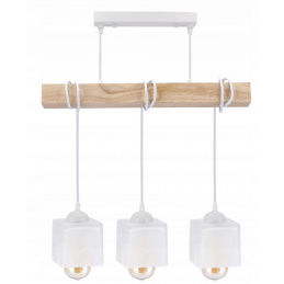 LED pendant ceiling light, wooden beam, 3xE27, loft, milky cube - white
