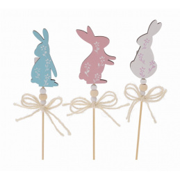 Wooden Easter bunny on a stick, mixed patterns