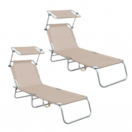 Aga 2x Garden Reclining Lounger with Canopy Beige
