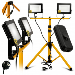 Set of 2x 50W LED floodlights neutral white + 160cm tripod + switch