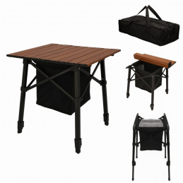 Camping table with cooler bag and adjustable height