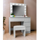 Aga Dressing table with mirror and lighting + stool Glossy white