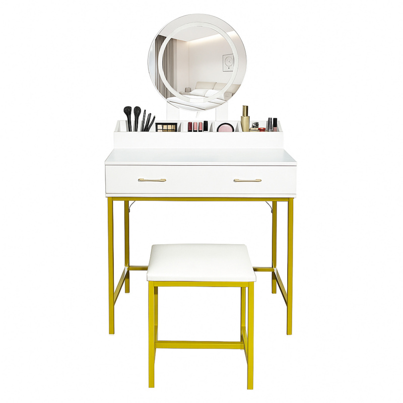 Aga Dressing Table with Mirror and Lighting + Stool White