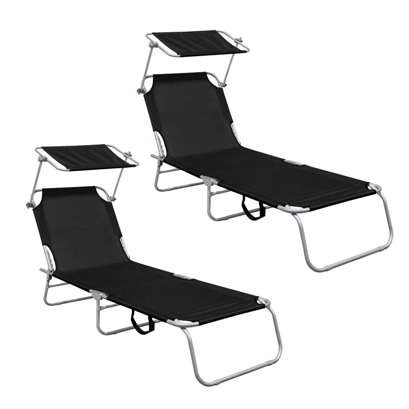 Aga 2x Garden Reclining Lounger with Canopy Black