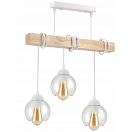 Hanging LED Ceiling Light 3xE27 Wooden Beam - Globe - White