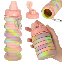 Silicone Collapsible Water Bottle with Handle Sports 500ml Rainbow