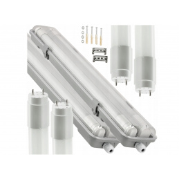 2x Hermetic Light Fixture 2x120cm + 4x LED Tubes Neutral White - Set