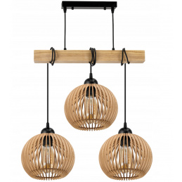 Hanging Ceiling Light LED Wooden Beam 3xE27 Chandelier Dense Ball LUCA