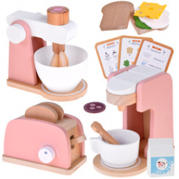 Set of Wooden Appliances Toaster, Coffee Maker, Blender + Accessories Small Home Appliances for Play ZA5929 Universal