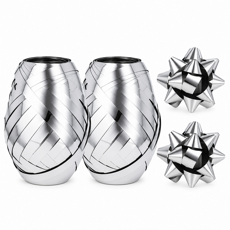 Aga 2x Ribbon 0.5 cm x 20 m + 6x Decorative Star Silver