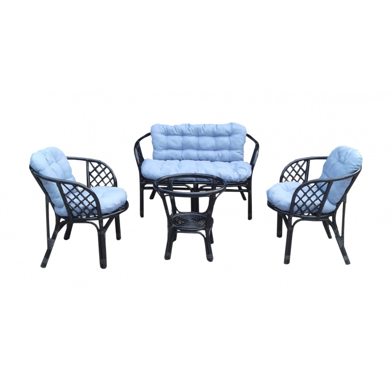 LEX Rattan set BAHAMA Black Light Blue
