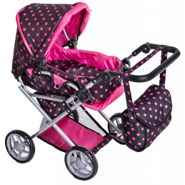 Doris Stroller for dolls 9346 Black with pink polka dots