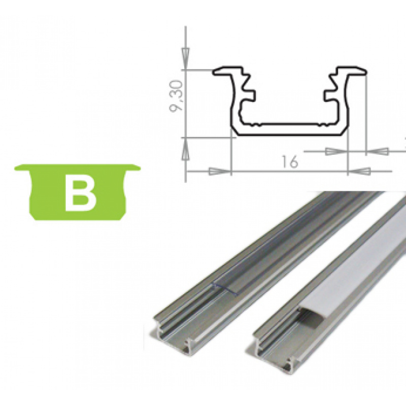 Aluminum profile for LED strips B recessed 1m