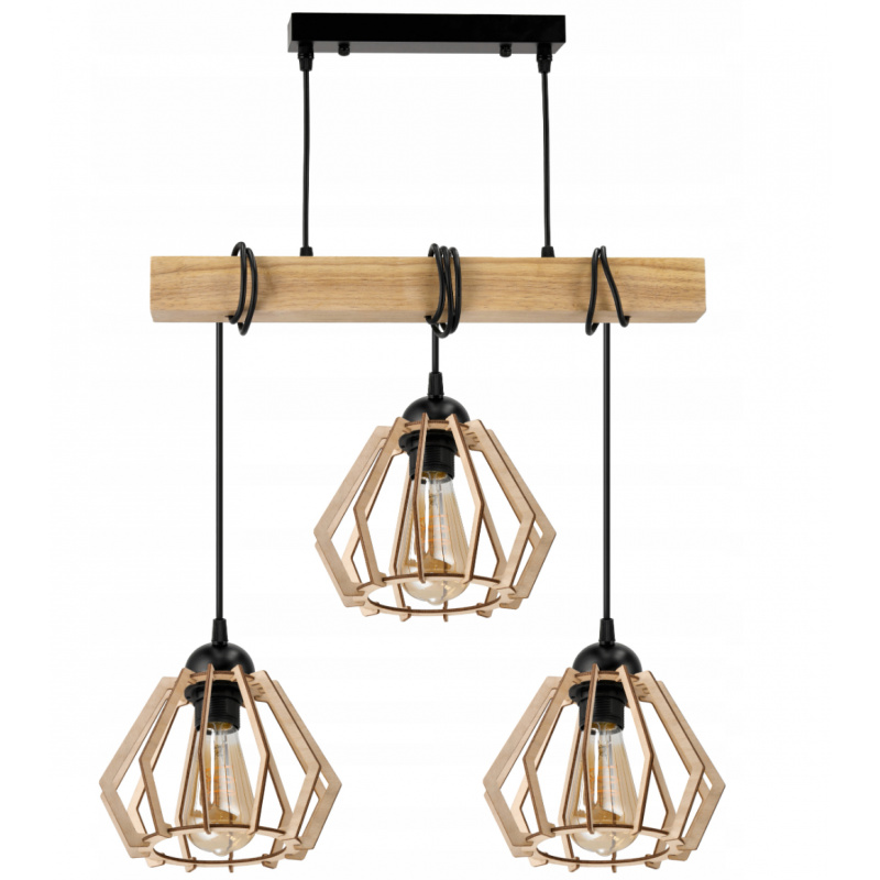 Hanging Ceiling Light LED Wooden Beam 3xE27 Loft Chandelier Brilliant Wood