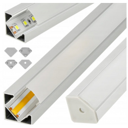 Corner aluminum profile - 1m with opal cover + 2x SET of end caps