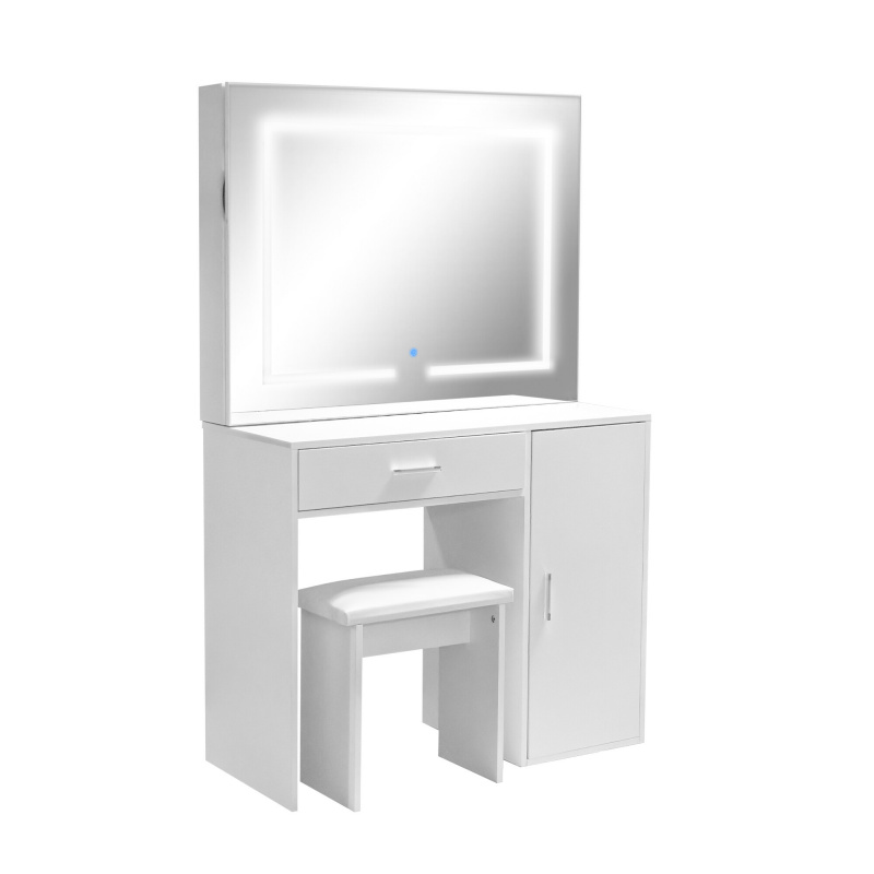 Aga Dressing Table with Mirror and LED Lighting + Stool Matte White
