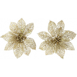 Golden glittery flowers on a clip for the Christmas tree