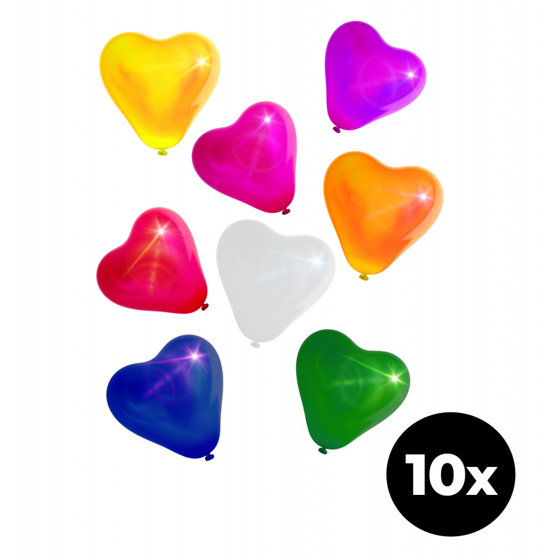 Aga4Kids Latex Balloon Heart with LED Light Mixed Colors 25 cm 10 pcs