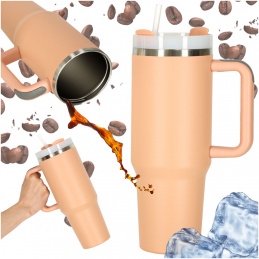 Thermal mug with straw and handle thermos 1200ml powder pink