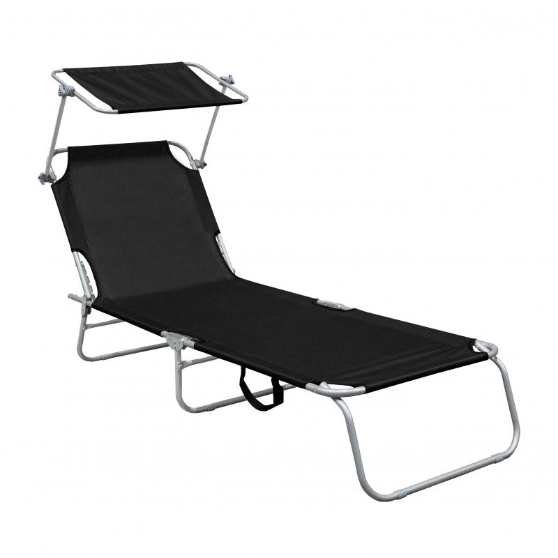Aga Garden Reclining Lounger with Canopy Black