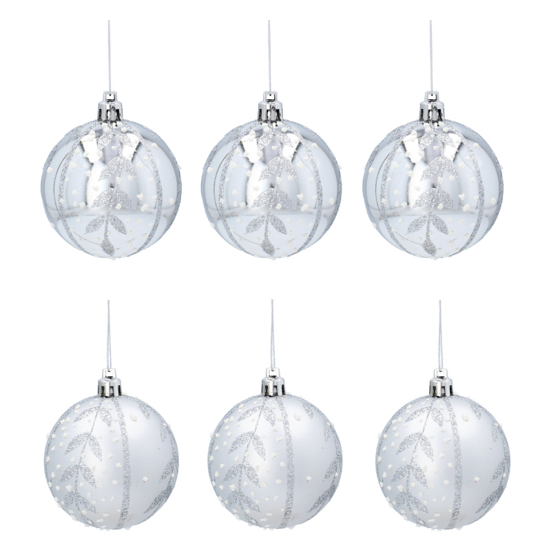 Aga Christmas Ornaments 7cm 6pcs Silver - Leaves