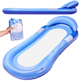 Inflatable pool mattress with blue mesh