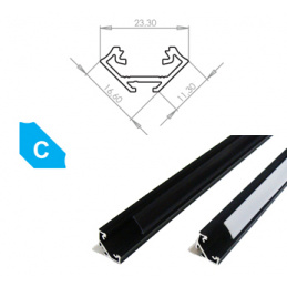 Aluminium Profile for LED Strips C Corner Anodized Black 2m
