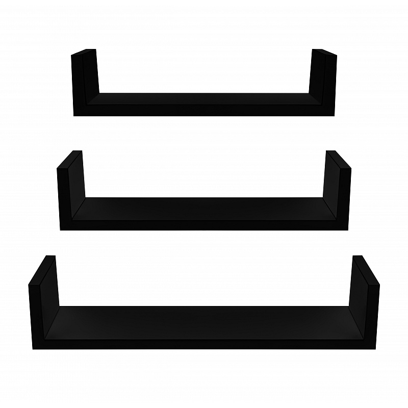 Linder Exclusiv Set of 3 Wall Shelves Black 6DAZ496 - Second Quality