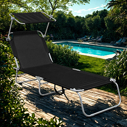 Aga Garden Reclining Lounger with Canopy Black 6DAZ421 - SECOND QUALITY
